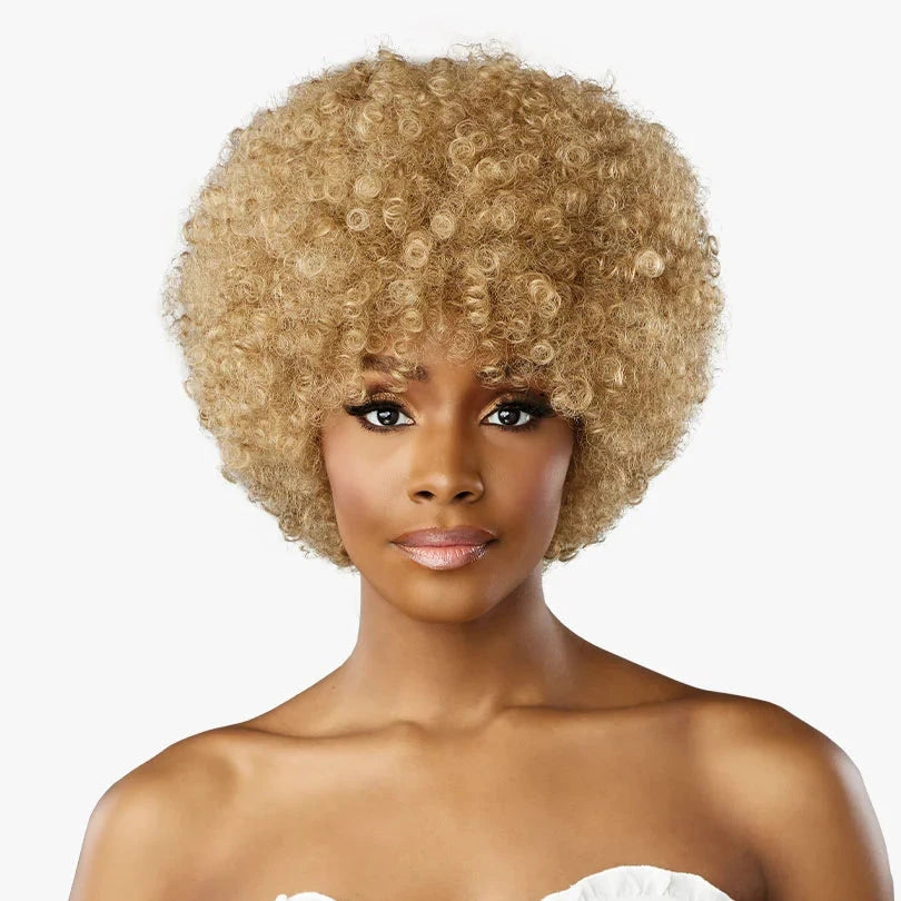 femme noire perruque lace frontale afro blond