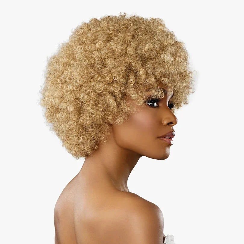 femme noire perruque lace frontale afro blond