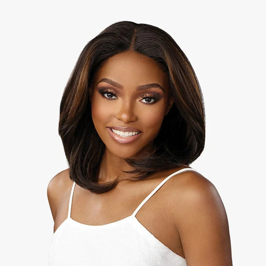 femme noire perruque courte dégradé épaule cheveux brun balayage chocolat