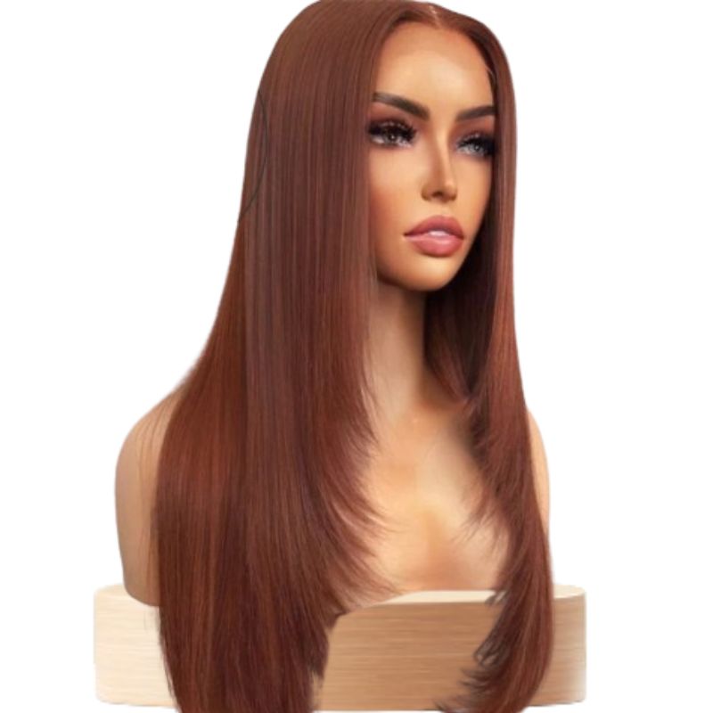 mannequin perruque cheveux longs couleur roux auburn cheveux lisses