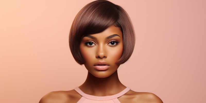 femme noire cheveux bob perruque couleur marron